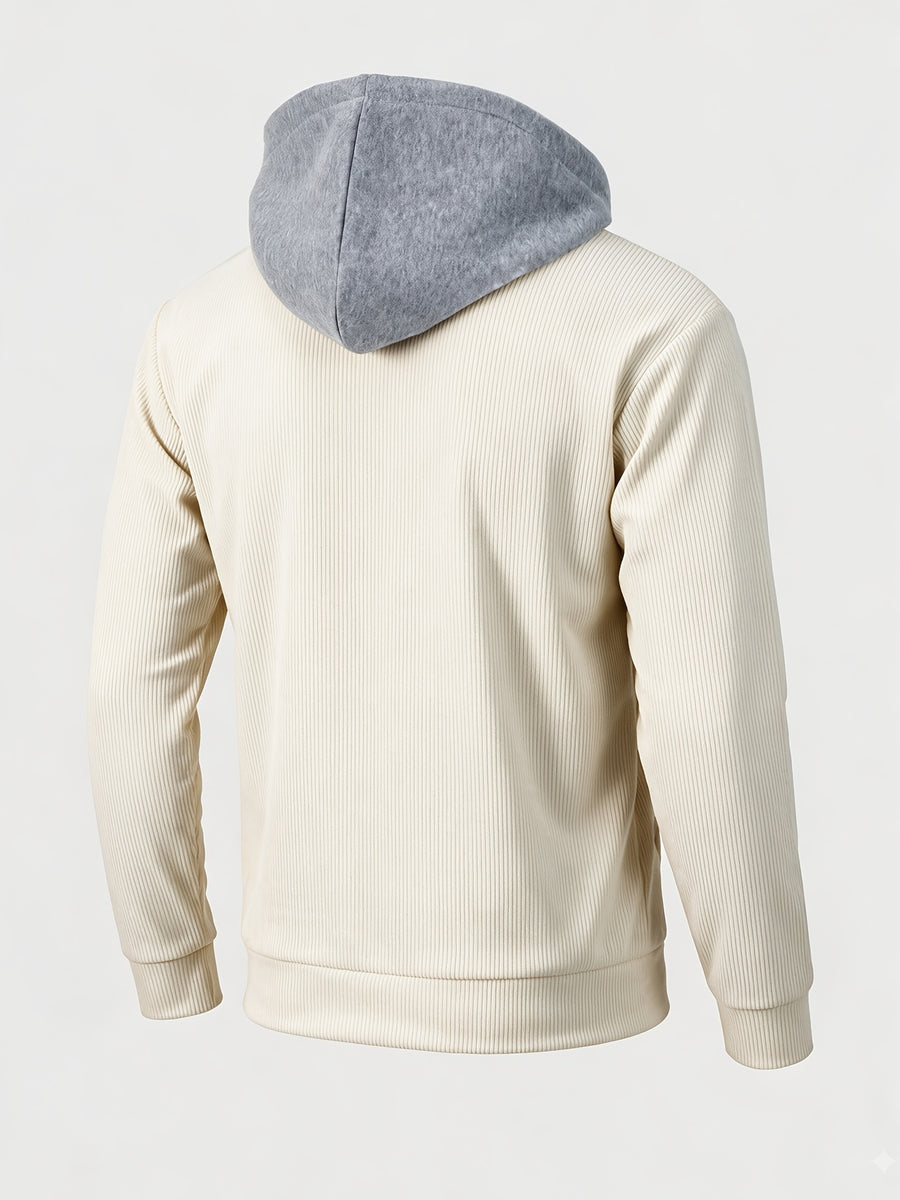 [Qiaoximei OBM] Autumn Winter New Men'S Solid Color Corduroy Detachable Hooded Cargo Jacket, Fashionable And Versatile for Work Scenarios, Practical Outerwear - Off-white
