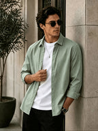 Men'S Long Sleeve Casual Shirt for Summer, Lightweight, Breathable And Comfortable. Slim-Fit And Versatile with Relaxed Cut, Ideal for Daily Commuting And Travel Outfits. (Shirt solely) - Olive Green