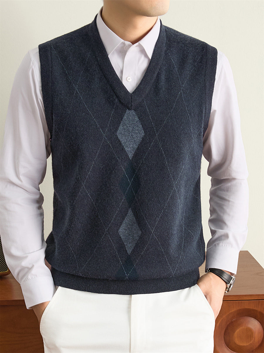 Men's Solid Color V-Neck Knit Sweater Vest - Basic Winter Warm Pullover, Casual Regular Fit Sweater Suitable for Fall/Winter Layering, Hand Washable for, Office & Outdoor Wear - Deep Gray