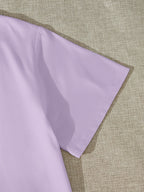 Women's Oversized Round Neck T-Shirt - Lightweight Short Sleeve Blouse Basic Solid Color Top | Spring Summer Casual Loose Fit Pullover, Machine Washable Suitable for Casual Attire, Office, Lounge & Layering - Light Purple