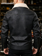 Men's Plush Lapel -Lined PU Motorcycle Jacket with Thickened Warm Lining, Vintage Texture Fabric, Multiple Zipper Pockets, Slim Fit Short Style, Autumn/Winter Riding Commuting American Casual Wear, Wear-Resistant and Windproof Lapel Outerwear Winter - Black