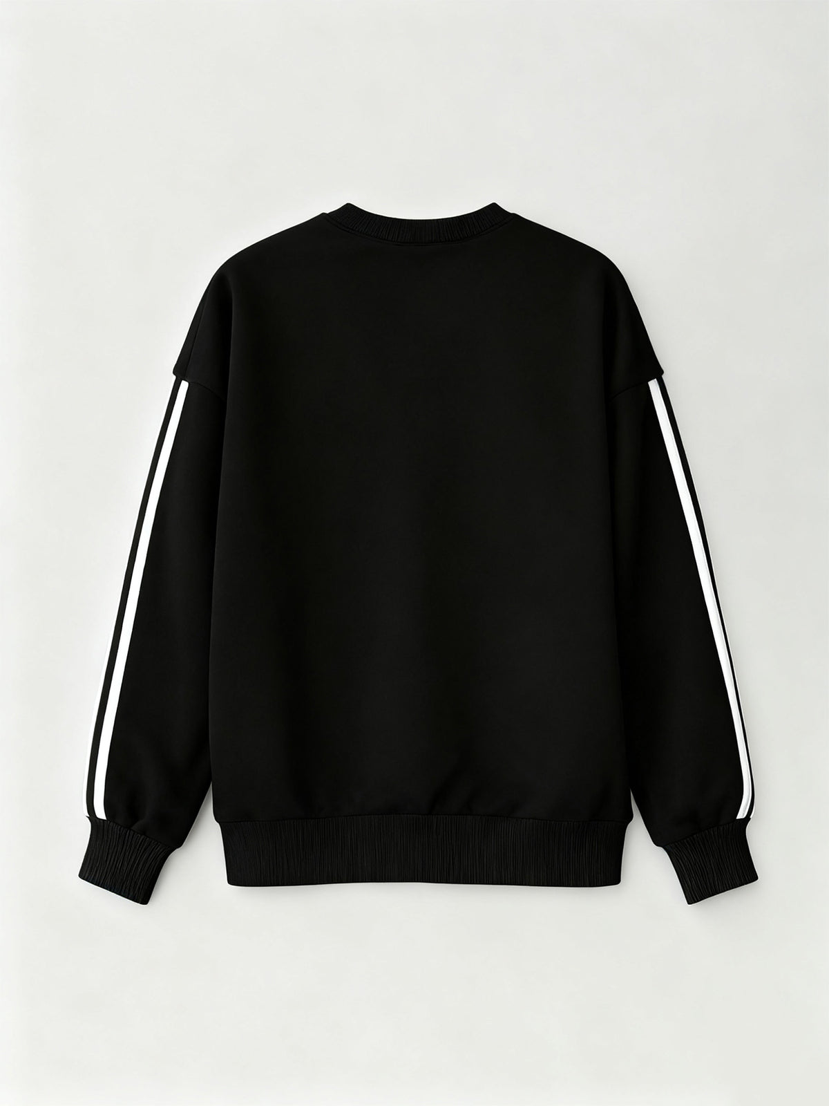 Comfortable and Versatile Women's Clothing, Casual Long-Sleeve Crewneck Sweatshirt with Fun Printed Patterns and Double Stripes, for Women - Black