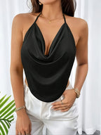 Solid Color Concert Ruffle Front Backless Party Camisole Top - Black