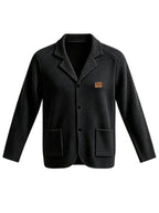 Whale Crossing OBM Men's New Spring, Autumn, and Winter Collection: Twill Textured Fabric Notched Lapel Cardigan, Single-Breasted with Double Pockets, Business Casual Versatile Long-Sleeve Knit Outerwear. Soft, Comfortable, and Stylish Solid-Colored - Black