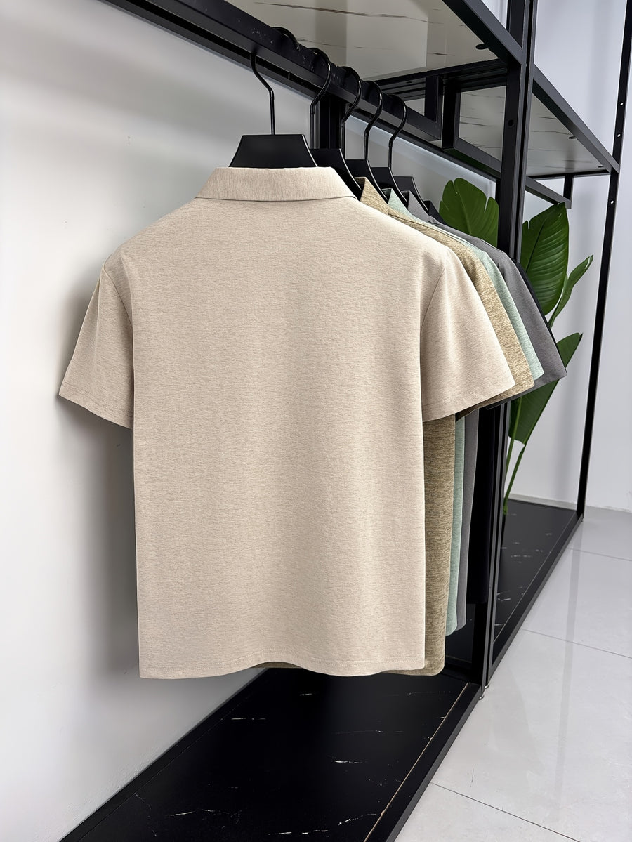 Minimalist Urban Short Sleeve Polo Shirt Breathable Daily Commute - Camel
