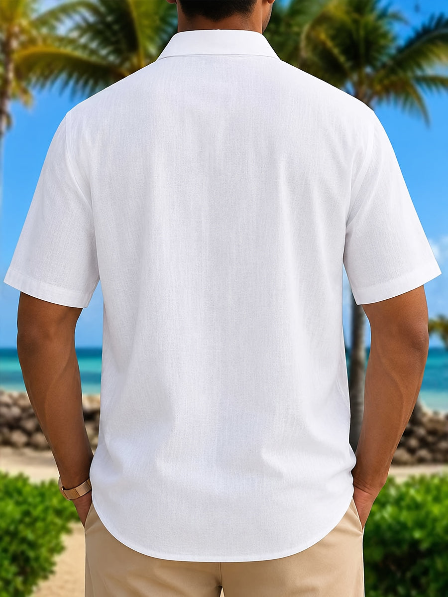 Men'S 100% Hawaiian Style Parrot Print Short Sleeve Shirt, Summer Vacation Casual Lapel Shirt, Daily Versatile - White