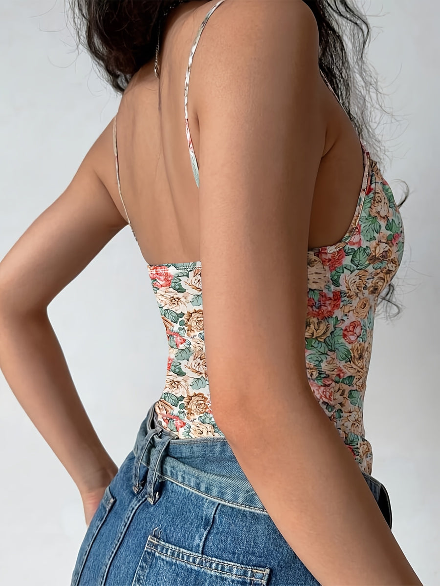 Women's Elegant and Stylish Printed Camisole Top with Front Tie Bow, V-Neck, Waist-Cinching Slim Fit, and Cropped Design, Suitable for Dates, Travel, Parties, Gatherings, Beach Vacations, Daily Commuting, and Streetwear - Mixed colors