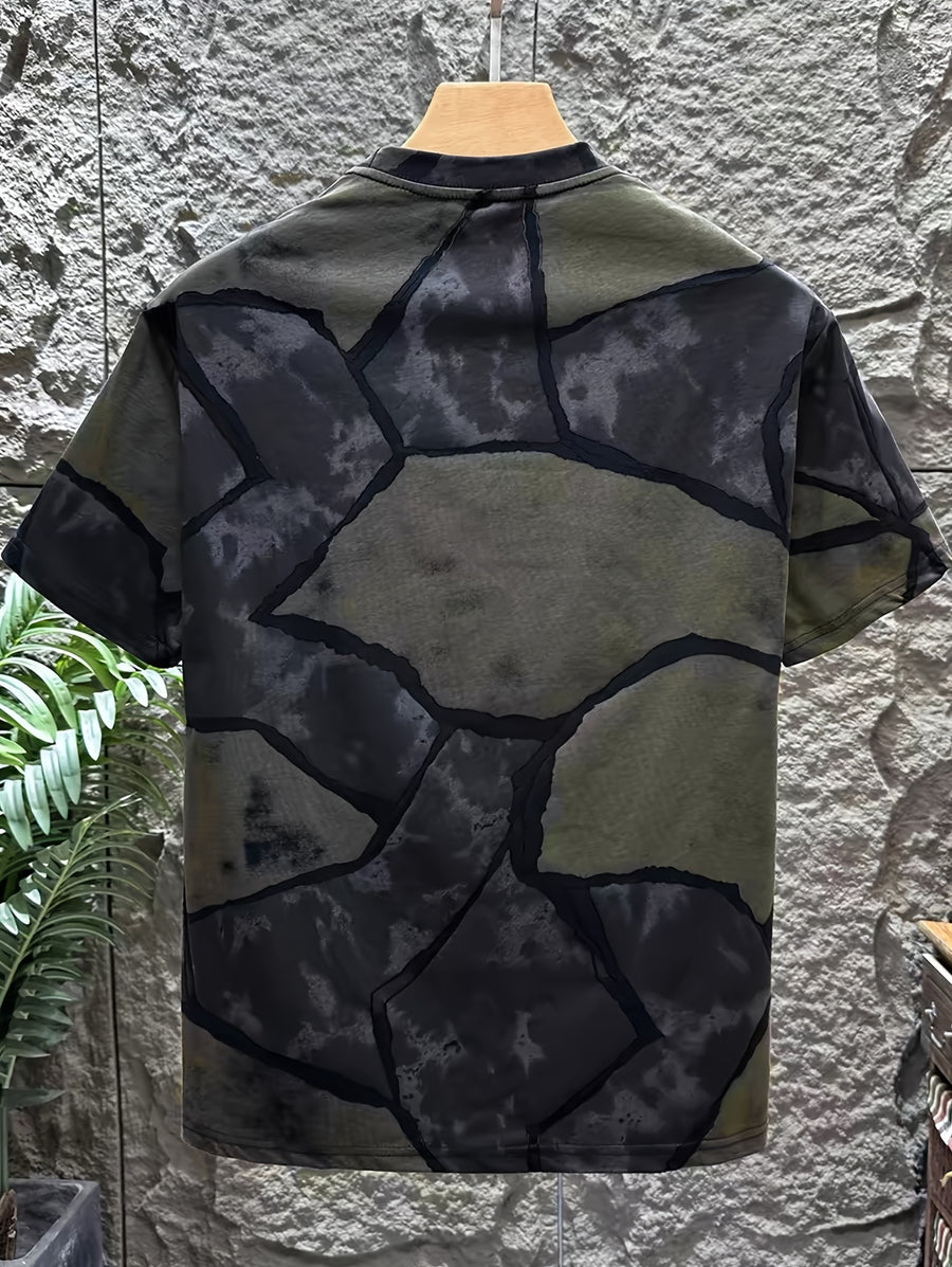 Men'S Casual Sports T-Shirt Summer Premium Short Sleeve American Distressed Individual Trendy Top in Stock - Black