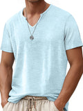 Men's Short Sleeve V-Neck T-Shirt - Breathable Summer Casual Solid Color Round Suitable for Hot Weather, Machine Washable V-Neck Top with Short Sleeves, Non- Fabric for Casual Attire, Office & Layering (No Transparency)，Fashion Trends Wear - Sky Blue