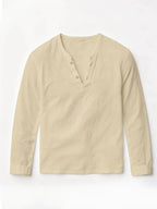 Men'S Linen Long-Sleeve 3pcs, Breathable Henley Neck Loose Fit T-Shirts for Spring And Autumn, Versatile for Business Casual, Commuting, And Lounging. (Box And Props for Display Solely) - Black + Gray + Khaki