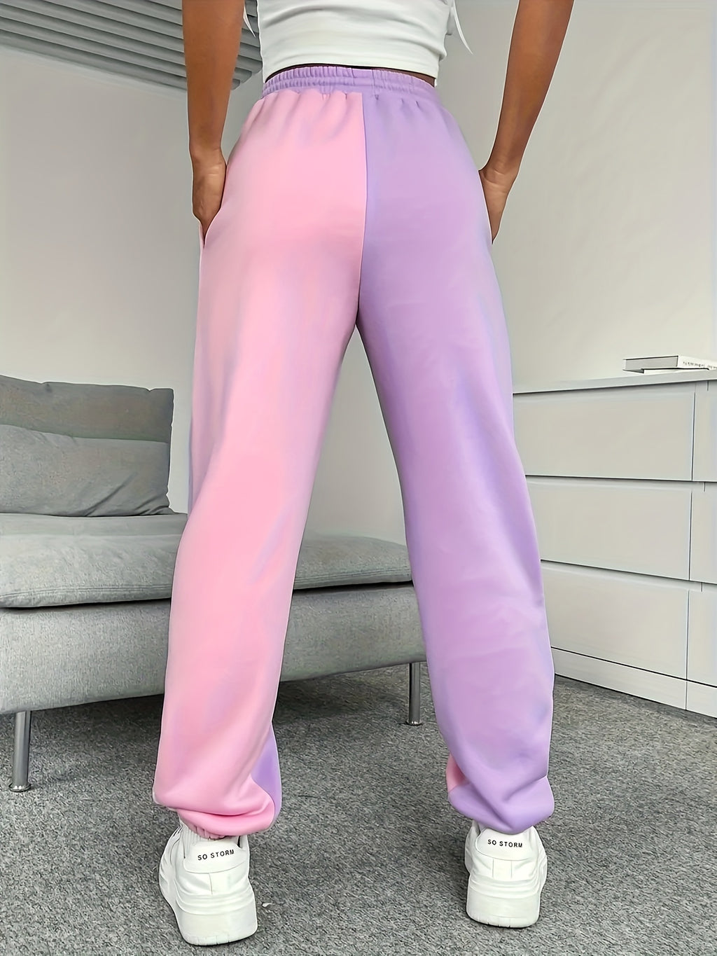 Plus Size, August 26th -developed Plus-size Color-blocked Wide-leg Pocket Casual Jogger Pants - Multicolor