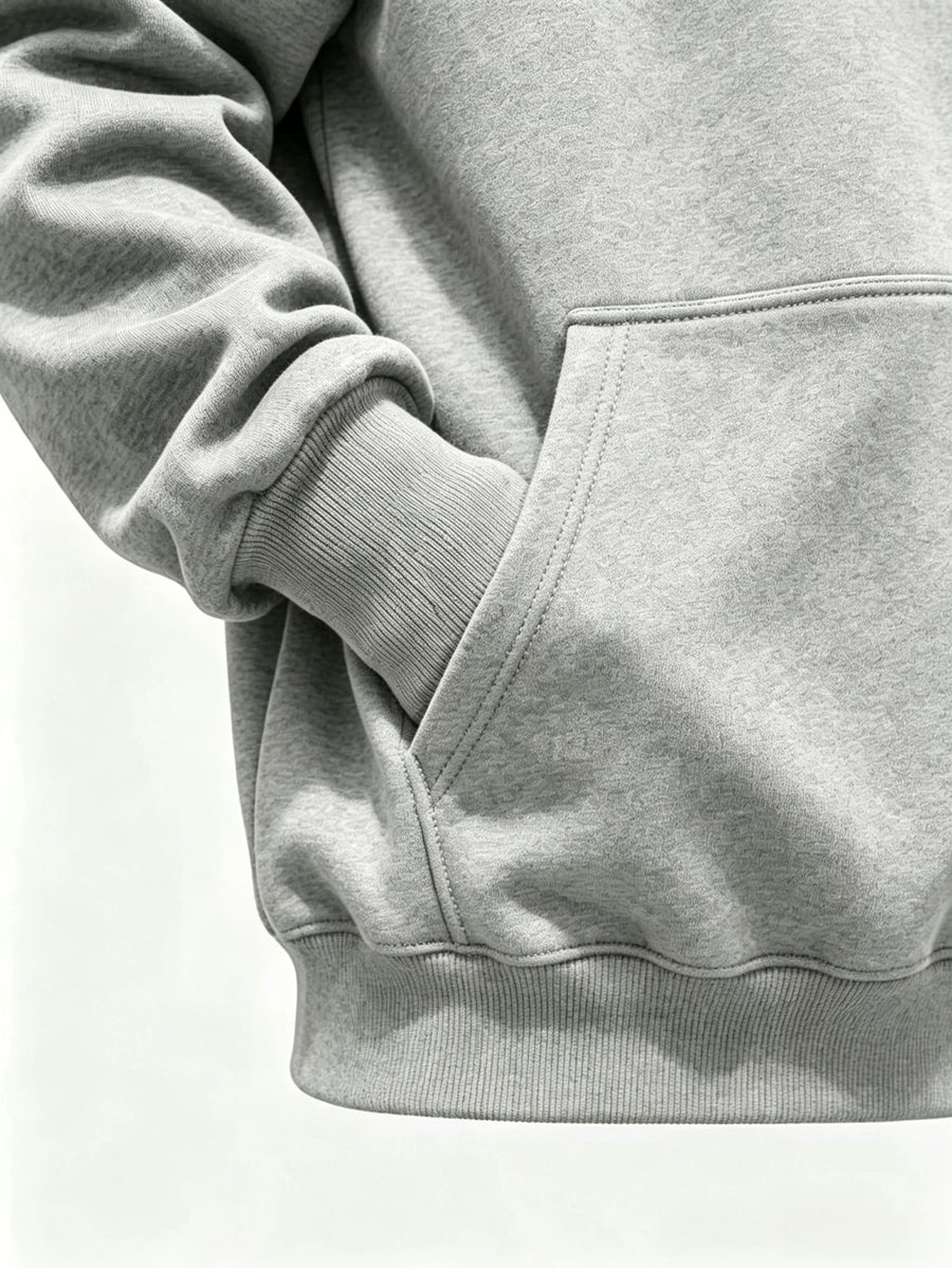 Men'S Hoodie, Casual Daily Wear, Signature Script Print, Pullover Sweatshirt, Streetwear Style, Autumn Winter Outdoor, Oversized Fit with Front Pocket - Light Grey
