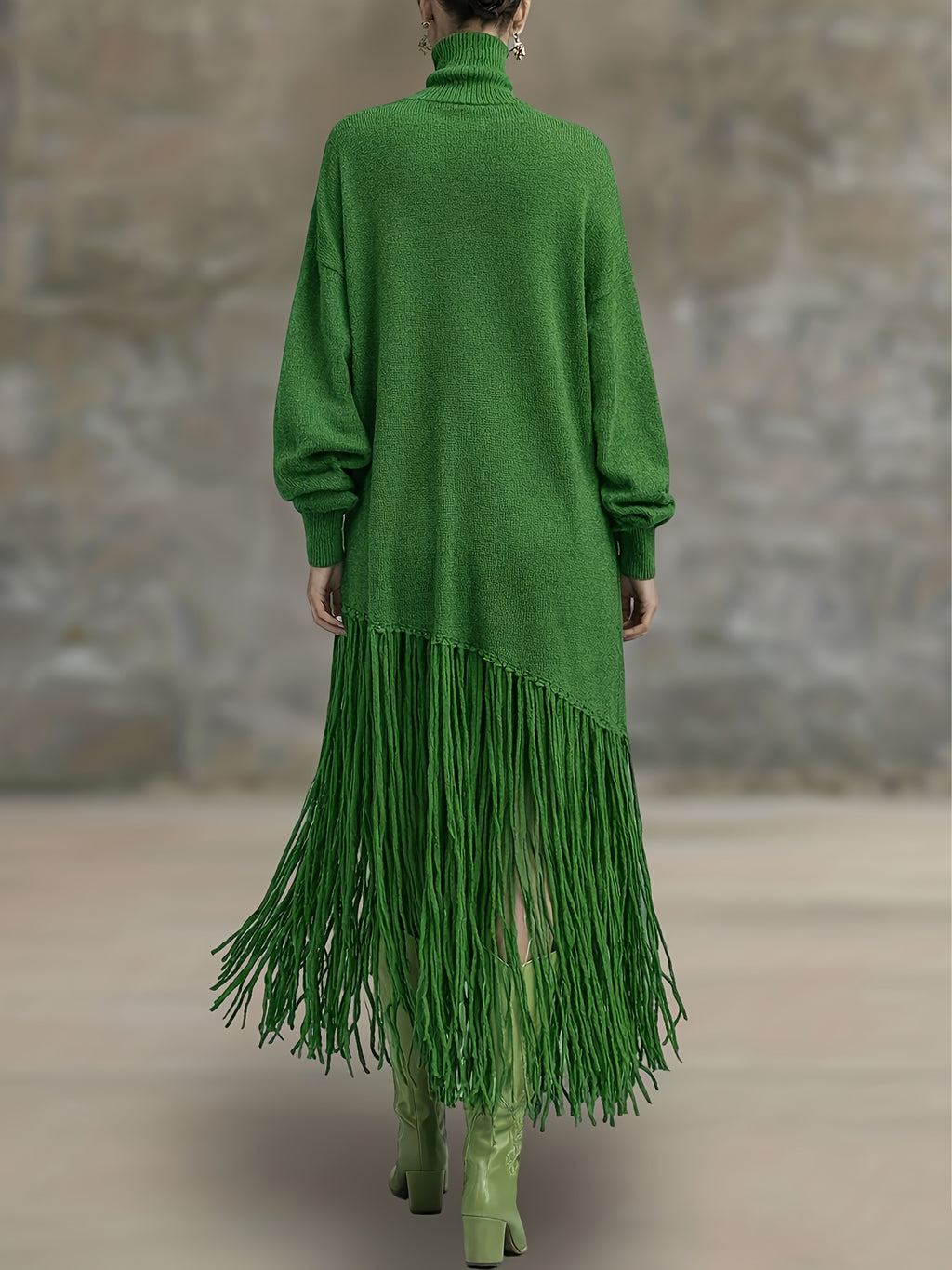Women's Autumn New Arrival Bohemian Elegant Fringe Patchwork Hem Design St. Patrick's Day Natural Style Easter Atmosphere Vacation Knee-Length Dress - Green