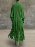 Women's Autumn New Arrival Bohemian Elegant Fringe Patchwork Hem Design St. Patrick's Day Natural Style Easter Atmosphere Vacation Knee-Length Dress - Green