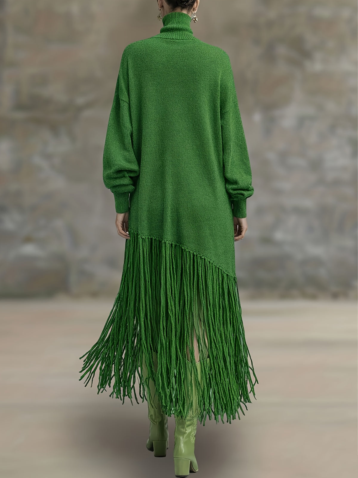 Women's Autumn New Arrival Bohemian Elegant Fringe Patchwork Hem Design St. Patrick's Day Natural Style Easter Atmosphere Vacation Knee-Length Dress - Green