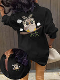 A Cute And Creative Animal Print Casual Long-Sleeve Shirt with a Collar, Designed for Women, Perfect for Elegant Parties. This Stylish Shirt Is Suitable for All Seasons—Spring, Summer, Autumn, And Winter. It'S a Beautiful Long-Sleeve Top - Black