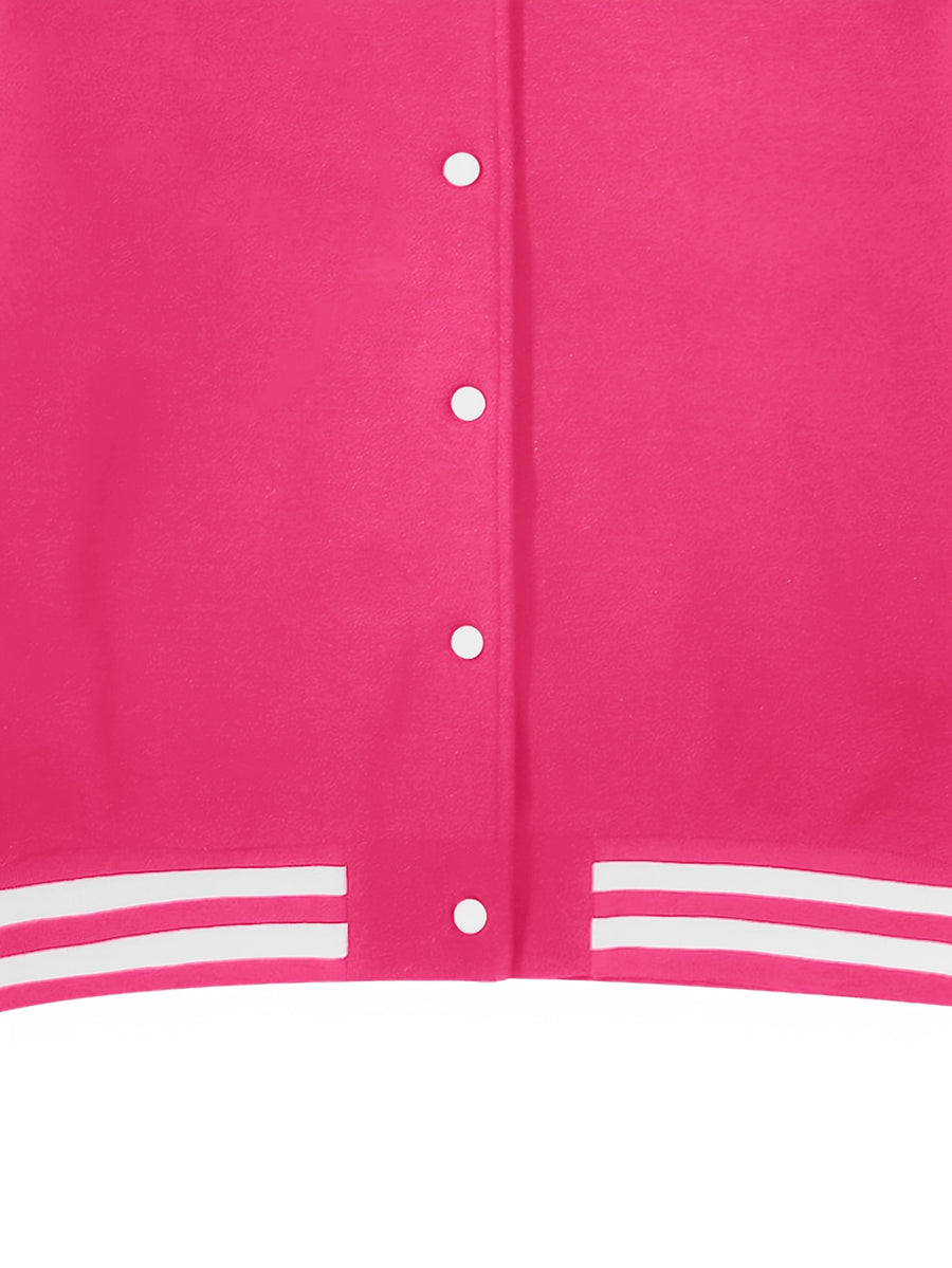 Women'S Baseball Jacket, Loose Casual Color-Blocked Coat, Letter Print Top For, Versatile Cardigan for Spring And Autumn in Korean Style - Rose Red