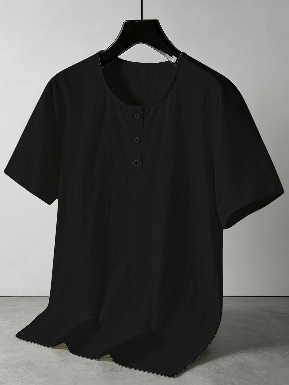 Summer Men's Linen Henley T-Shirts 2pcs, Loose Fit Short Sleeve Casual Tee, Breathable Lightweight Basic Tops for Daily Commute & Home Wear, Simple Versatile Design for Multi-Occasion. - White+black