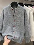 Autumn Winter 3D Solid Round Neck Sweater, Basic Cardigan for Men, Fashionable Long Sleeve Sweater, Love Y - 【Light Grey】
