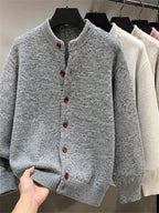 Autumn Winter 3D Solid Round Neck Sweater, Basic Cardigan for Men, Fashionable Long Sleeve Sweater, Love Y - 【Light Grey】