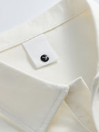 Spring/Summer American-style Solid Color Polo Shirt, Casual Versatile Short Sleeves with Lapel Collar, Simple Buttonless Placket - White Apricot