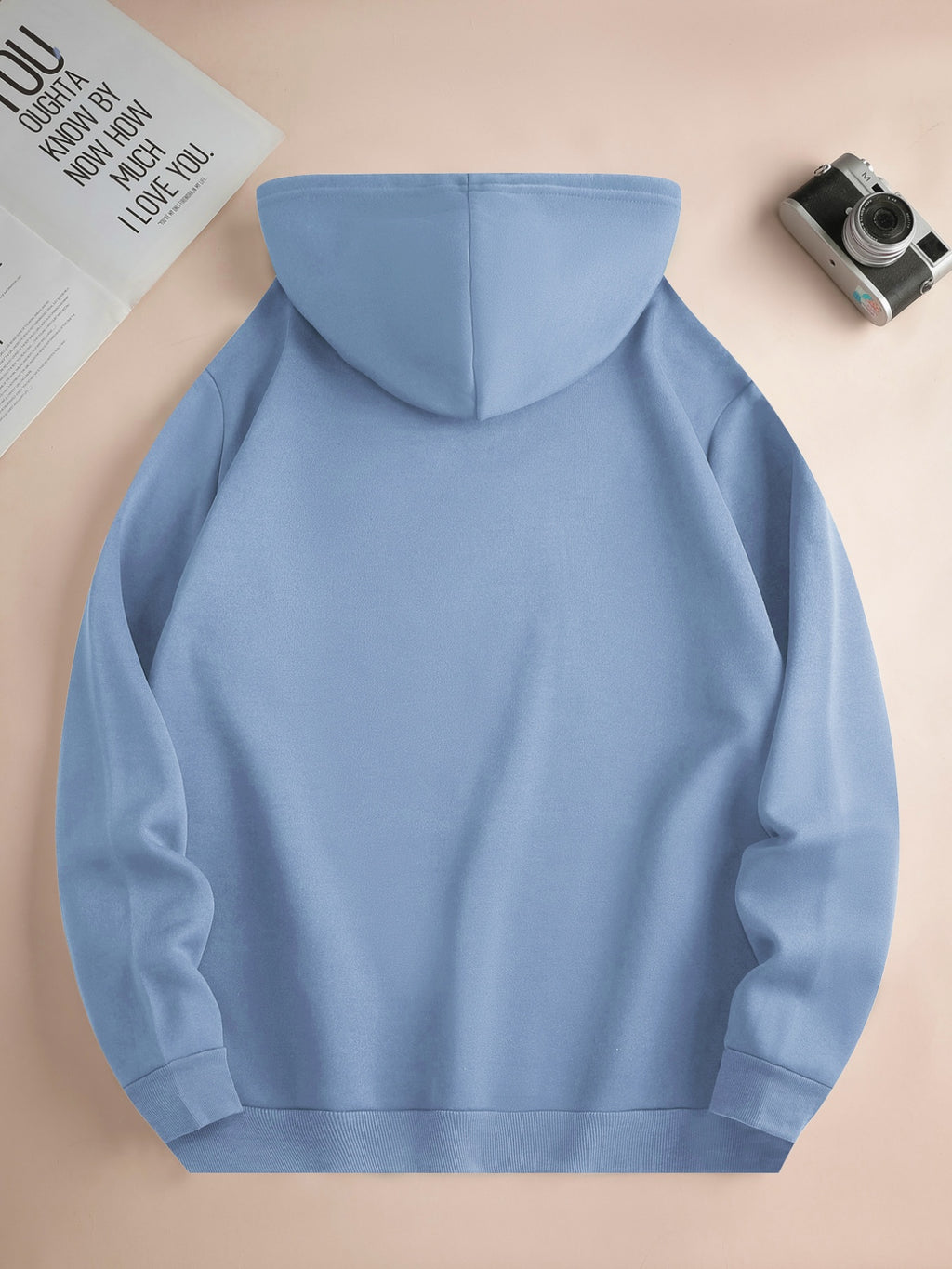 Men's Fashionable Hoodie, Loose-fit Casual Top with "X" Letter Print, Long-sleeve Sweatshirt Featuring a Kangaroo Pocket, Made of Casual Polyester Knit Fabric, Machine Washable, Suitable for Outdoor Casual Wear - Light Blue