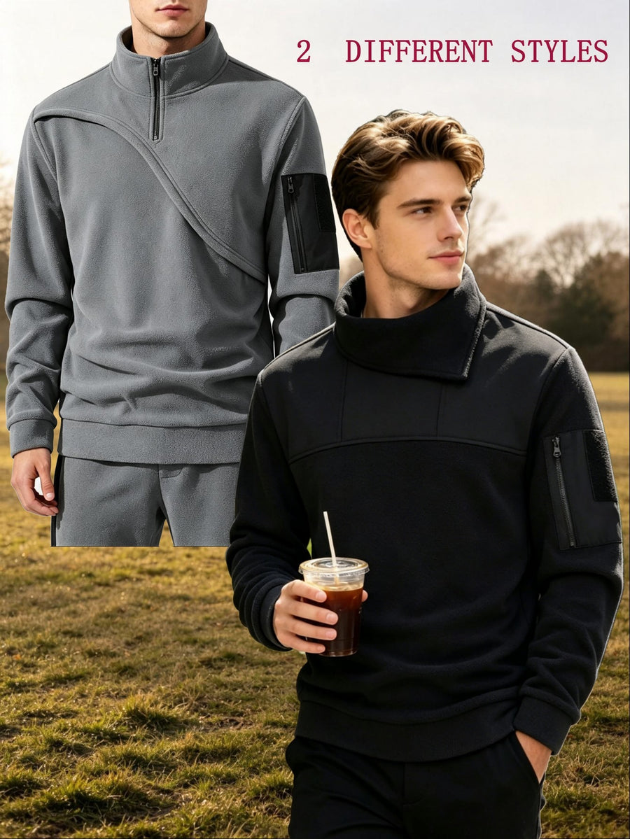 Men'S Autumn And Winter Novelty Sweater Two-Piece Set, Different Sweaters, Fashionable Street Tops - Black+Grey