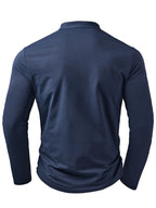 Men'S Fashion Top, Autumn Winter Outdoor Casual Sweater, Color-Block Patchwork Round Neck Single-Button Chest Pocket Patchwork Long Sleeve Men'S Henley Shirt, Knit - Royal Blue