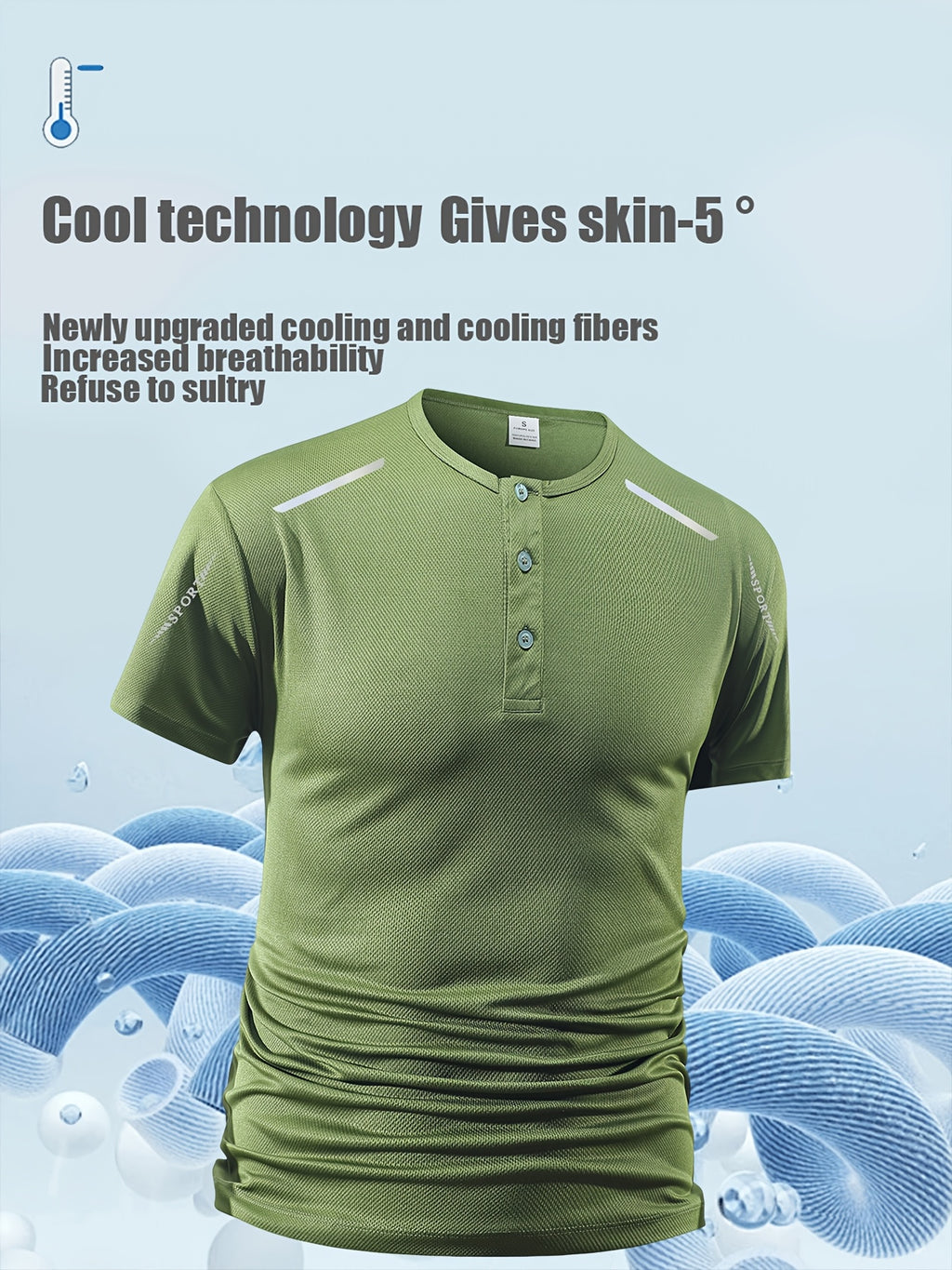 Men's Solid Color Henry Shirt, Breathable Basic T-shirt, Regular Button up Henry Collar Top, Retro Style Pullover, a Great Gift for Daily Commuting Wear. - Green