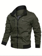 Outdoor Classic Casual Jacket, 1pc Men'S Jacket, Comfortable Utility Jacket, Pocket Zipper Design Utility Style, Fall Winter Slim Commute Daily Jacket Fit, Compliant with US Size - Green
