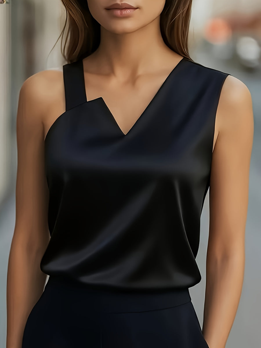 Women's Asymmetrical Spaghetti Strap Tank Top - Black