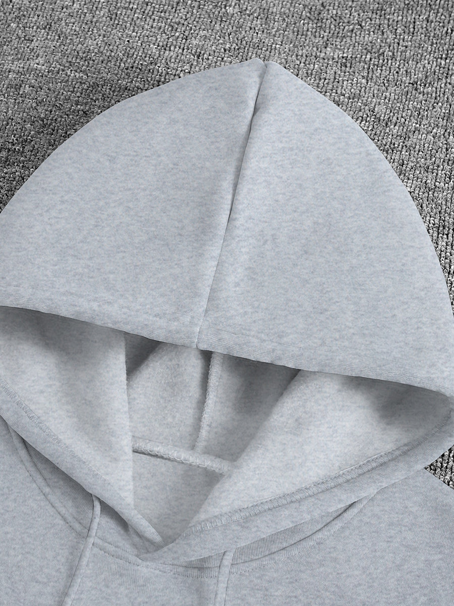Chicago Back Print + Arm Graphic Design Men's Hooded Sweatshirt for Autumn/Winter, Casual Trendy Street Style Comfortable Fabric - Light Grey