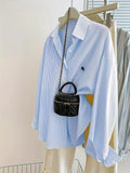 Women's Autumn-winter New Long Sleeve Striped Print Elegant Shirt - Sky Blue