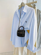 Women's Autumn-winter New Long Sleeve Striped Print Elegant Shirt - Sky Blue
