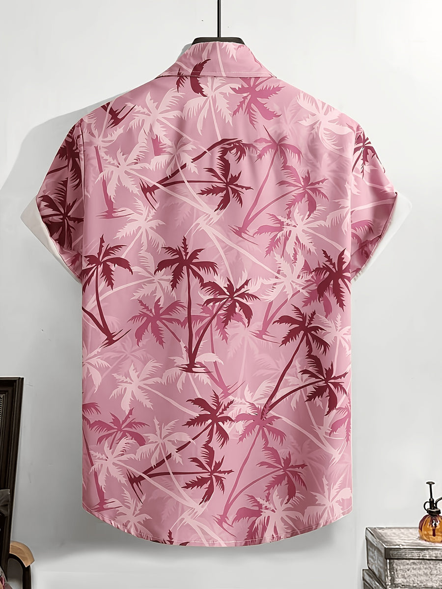 Men'S Casual Coconut Tree Print Short-Sleeved Shirt, Beach Shirt, Men'S Tropical Shirt, Men'S Summer Shirt, Tropical Shirt, Men'S Palm Tree Shirt, Blue Hawaiian Shirt, Men'S Hawaiian Print Shirt - Peach