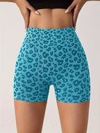 Women's High-waisted Shorts, Perfect for Yoga, Workouts, and Daily Wear, Leopard Print Outdoor Sport Shorts - Mineral Green