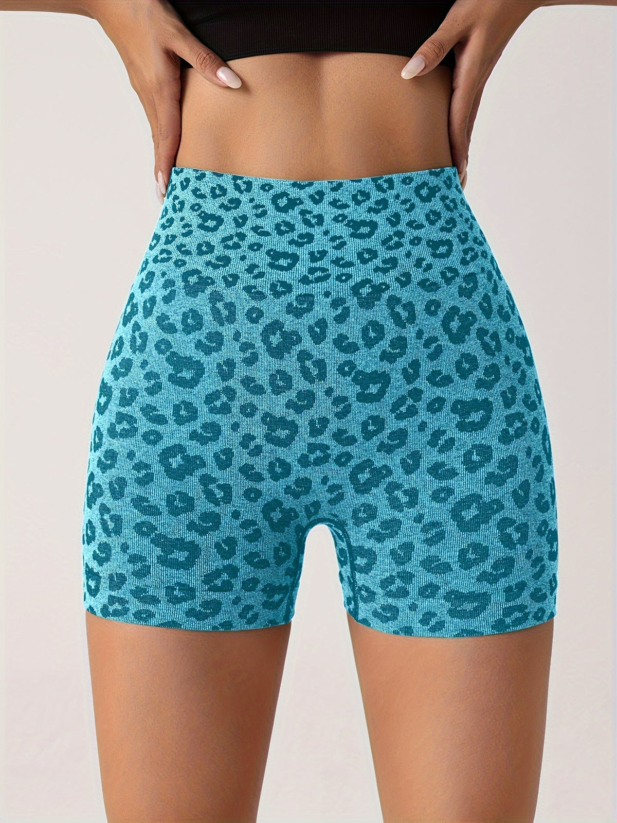 Women's High-waisted Shorts, Perfect for Yoga, Workouts, and Daily Wear, Leopard Print Outdoor Sport Shorts - Mineral Green