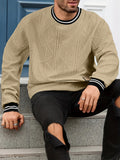 New Men's Casual Fashionable Sporty Cool Versatile Trendy Stylish 3D Jacquard Fabric High Street Popular Knitted Flatbed Collar Crew Neck Sweatshirt - Khaki