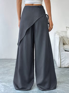 Women's Solid Color Cross-Tie Loose-Fit Leg-Length Casual Pants - Grey