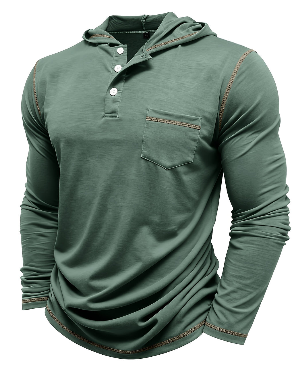 Autumn Men's Hooded Long Sleeved T-shirt Men's Henry Shirt Sunscreen and Shading Keep Warm and Cool Essential for Autumn and Winter 2pcs Set for - Light Blue With Green