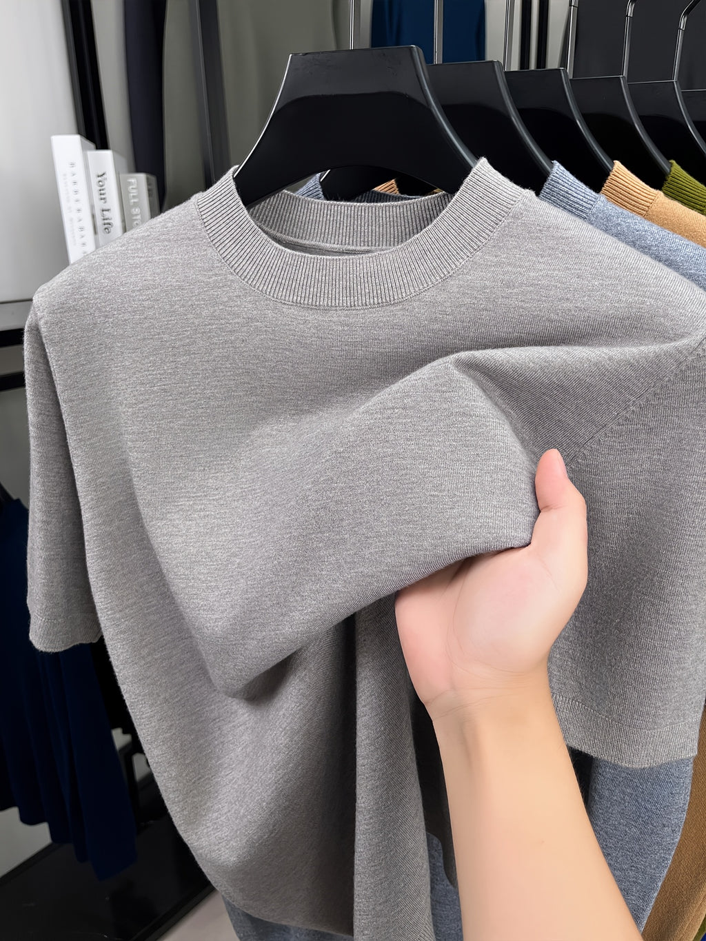 Men'S Summer Short-Sleeve Knit Top, Classic Round Neck Easy Solid Color Design, Breathable And Moisture-Wicking, Fashionable And Versatile in Multiple Colors, Suitable for Casual And Athletic Wear - Beige gray