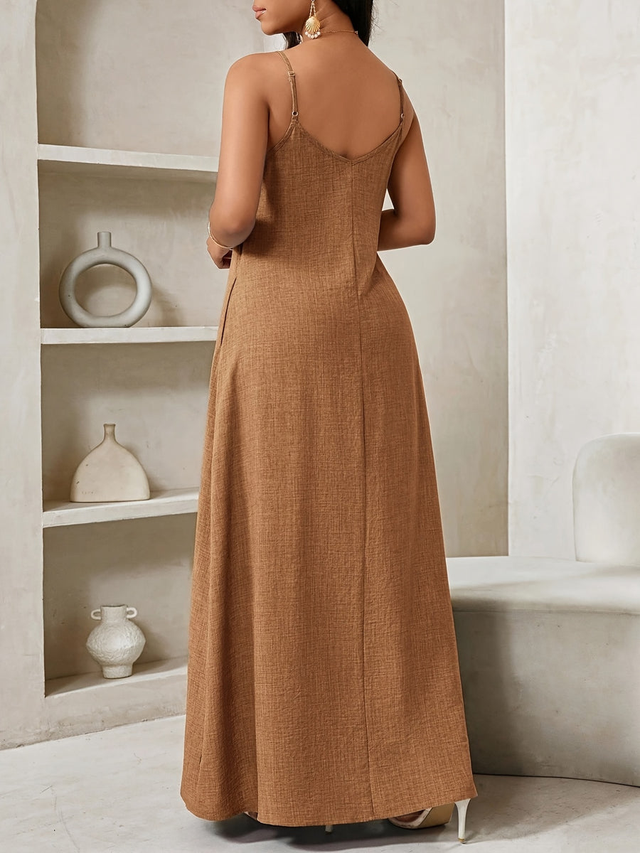 Women's Bohemian Vest Dress, Loose Long Dress for Women, Strapless Birthday and Event Dress/Holiday Dress for Vacation, Women's Bohemian - Light Brown-1