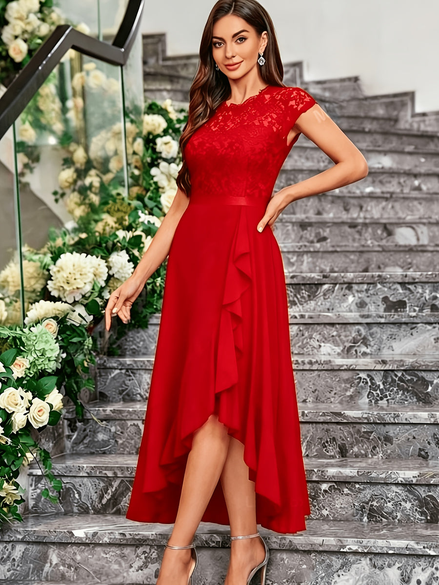 Western Hot Style Women'S Bridesmaid Dress Elegant Waist-Cinching Proper Party Gown Wedding Guest Outfit - The color of rouge