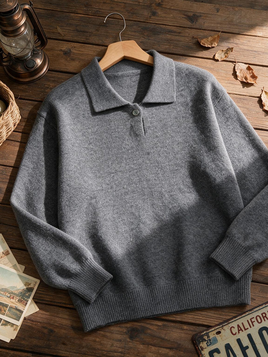 Single-piece Mature Business Men's Polo Shirt, Men's Polo Collar Knit Top, Half-Button Placket Design, Fine and Soft Knitted Texture, Ribbed Cuffs and Hem, Simple Commuting Vintage Style, Suitable for Spring, Autumn, and Winter Wear - Devil Ashes