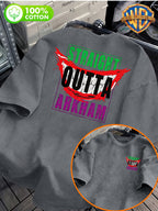 STRAIGHT OUTTA ARKHAM Text Pattern Front And Back Print, Men'S Casual T-Shirt Pure, Men'S Fashion Short Sleeve, Men'S Trendy Top, Washed Distressed Short Sleeve, Loose Fit, 1pc, Casual, Commute, Vacation, Premium, Couple Style, Student, Holiday - Iron Gray