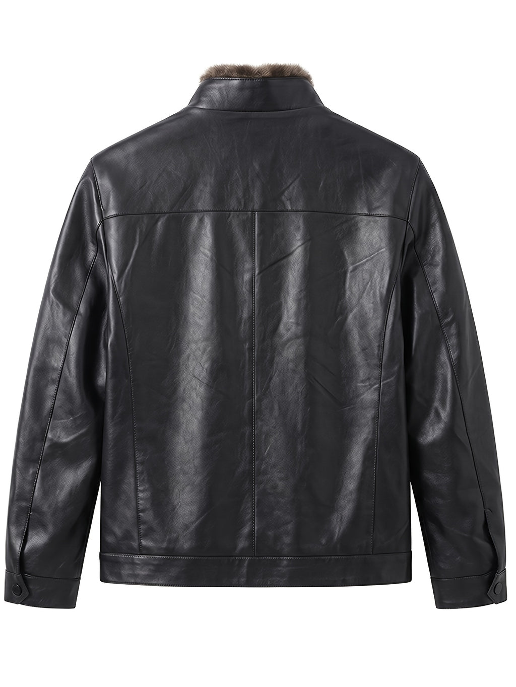 [Pearson OBM] Autumn Winter Men'S Faux Leather Jacket Casual All-Match Warm Zippered Faux Leather Jacket Outdoor Casual Top - Black