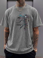 Men's Short-Sleeve T-Shirt, Pure Cotton, Loose Fit, Washed Distressed Circuit Board Skull Graffiti Print, Trendy Reversible Double-Sided Print, 12 Colors for  Mix & Match, American Streetwear High Street Hip-Hop Top, for Daily Outings - Grey