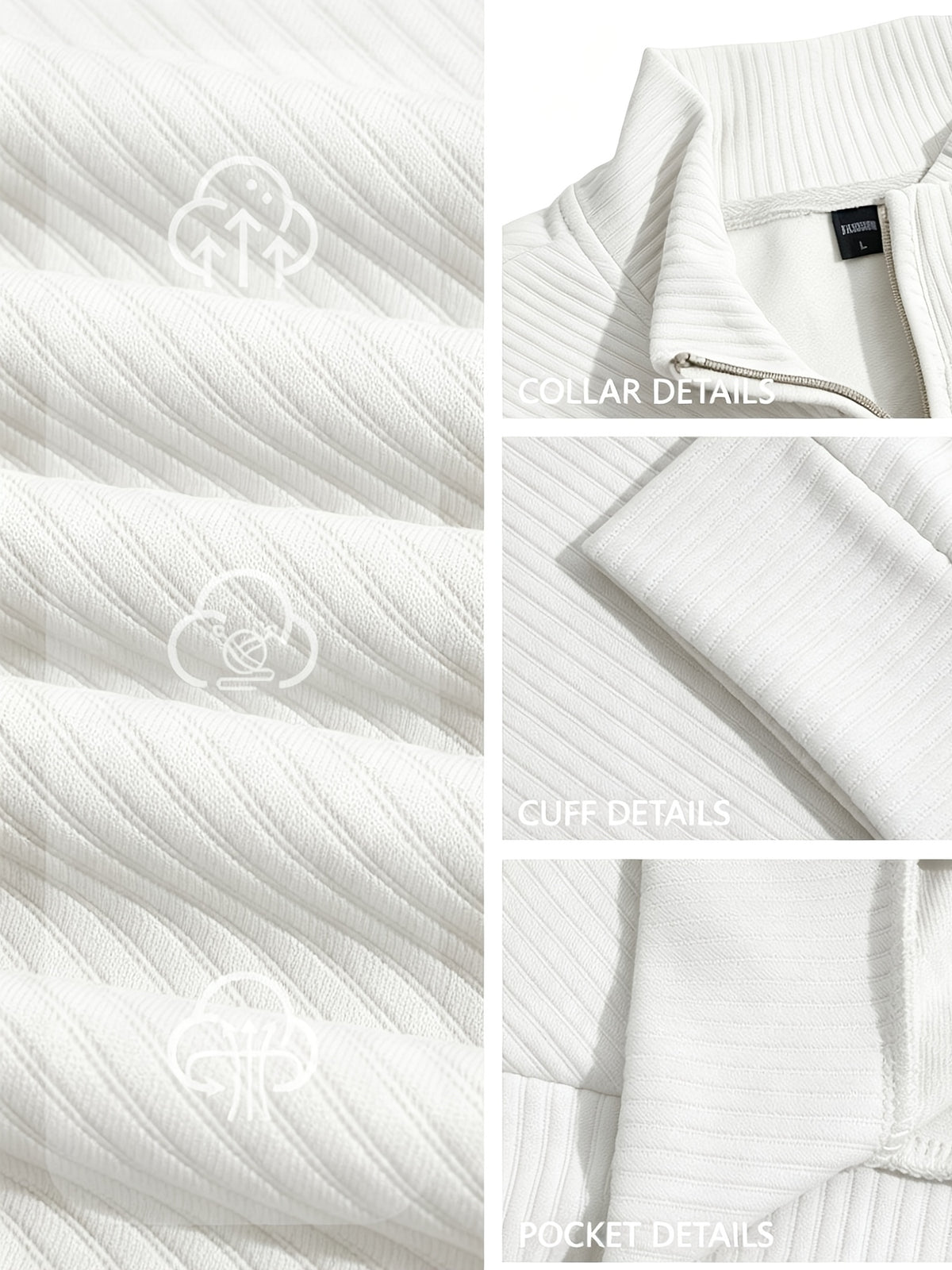BOWZ Men's Casual Top, Solid Color Stand Collar Sweatshirt, Half-Zip Design, Warm Knit Henley Shirt, Skin-Friendly and Sweat-Absorbent, Simple, Casual, Fashionable, and Versatile, Men's Autumn/Winter Long-Sleeve Top, Suitable for Daily Leisure - White