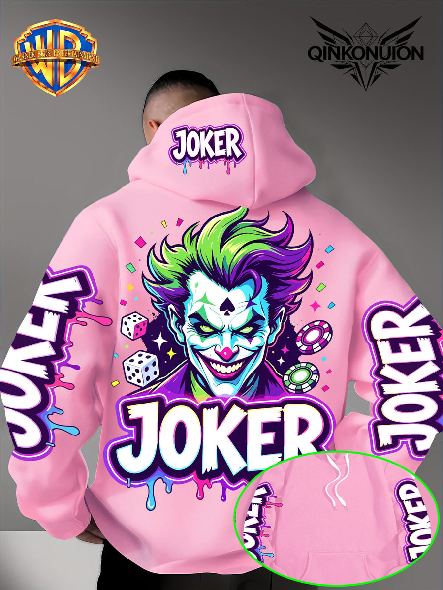 Warner Official Men'S Hoodie, Neon Clown Avatar Chess And Card Graffiti Trendy Print Design, Machine Washable, Warm And Casual for Autumn And Winter, Daily Drawstring Hoodie, Multi-Functional Sports And Leisure Loose Version - Pink Color