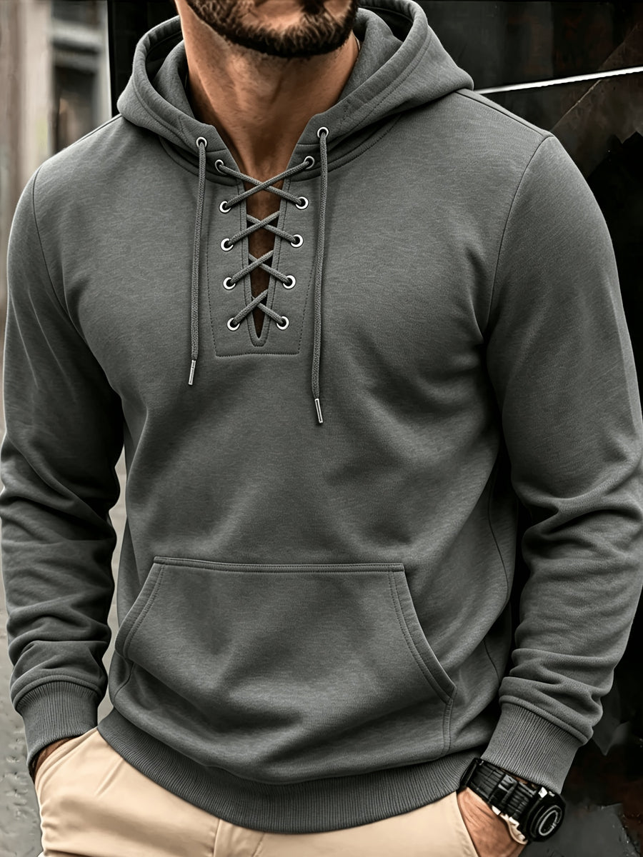 Men's Fashion Trendy Casual Solid Color Hooded Sweatshirt - Dark Gray